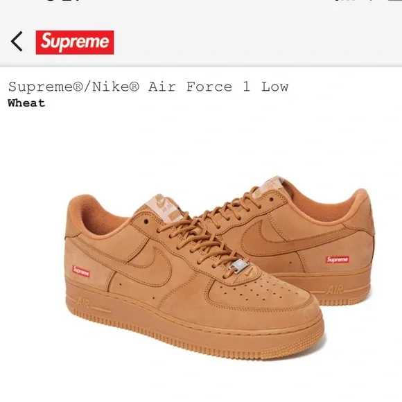 SOLD - NWT Supreme x Nike Air Force 1 Low in Wheat - Picture 5 of 5